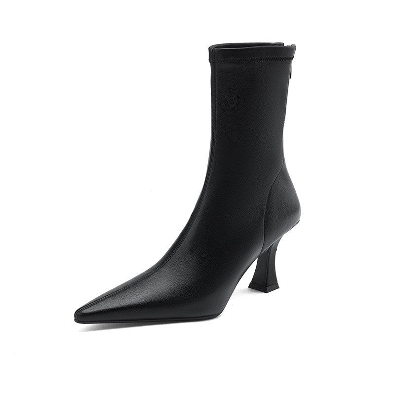 Women's Sheepskin French Stiletto Boots - Pointed Toe