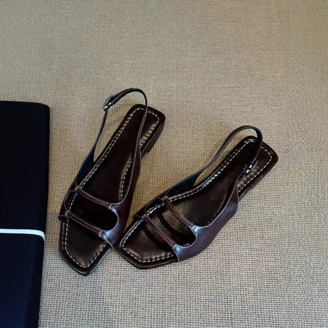 Women's French Sheepskin Sandals - Flat Buckle Style