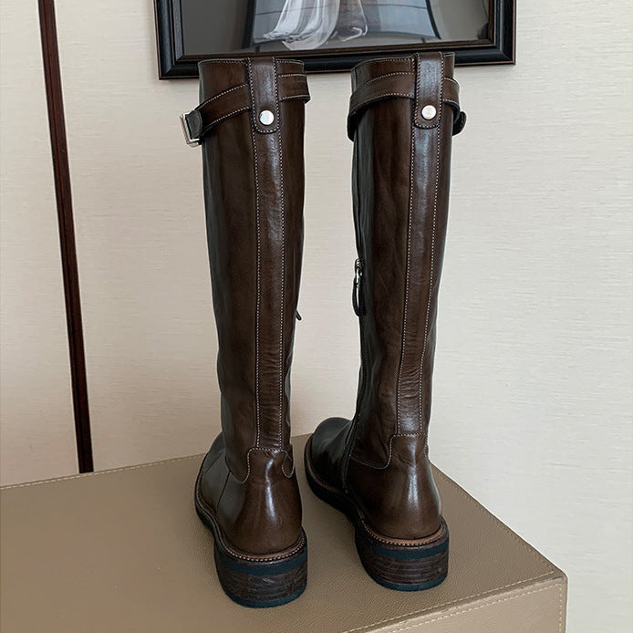 Women's British Style Knight Boots - Gold Button Detail