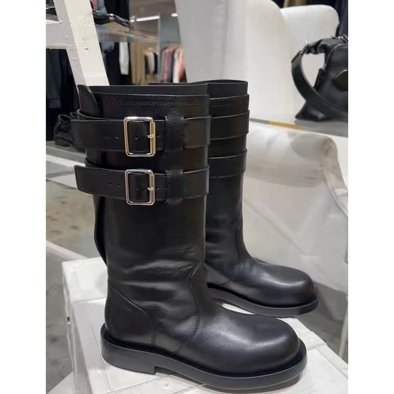 Women's British Style Motorcycle Rider Boots - Sheepskin