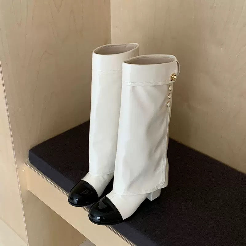 Women's Sheepskin Camellia Knight Boots - Chanel Style