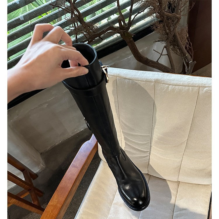 Women's British Style Knight Boots - Gold Button Detail