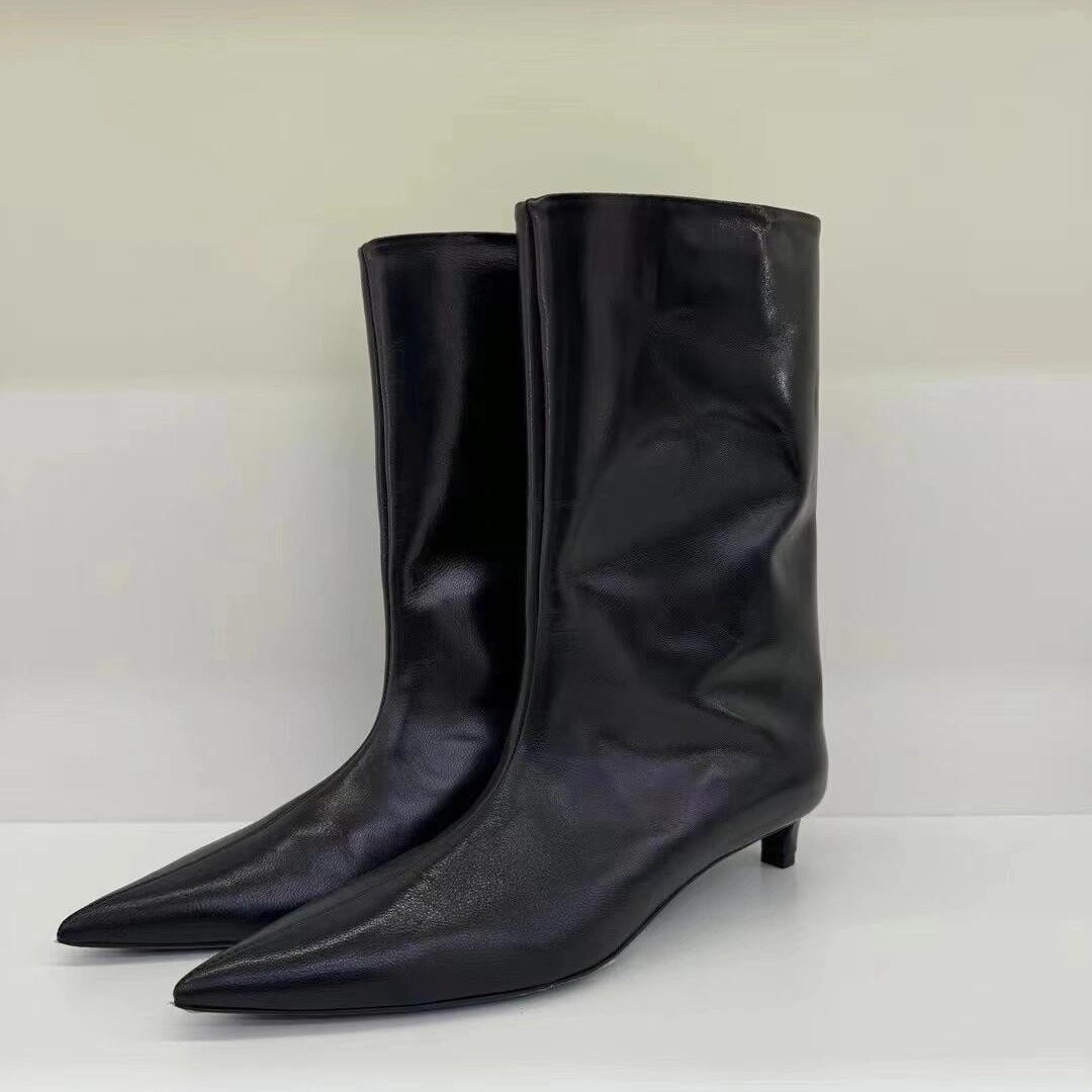 Women's Western Style Knight Ankle Boots - Sheepskin Leather