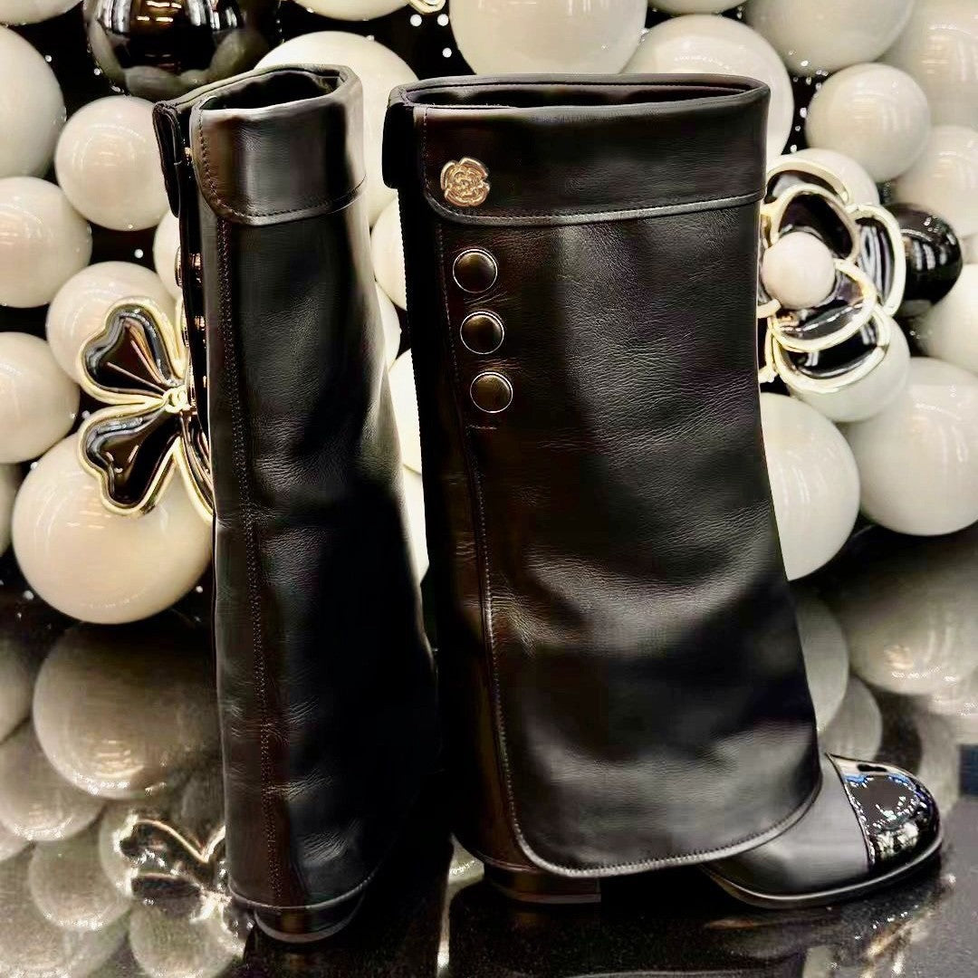 Women's Sheepskin Camellia Knight Boots - Chanel Style