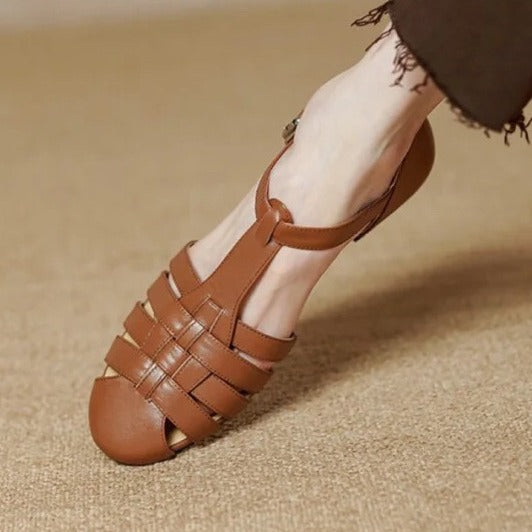 Women's Vintage Roman Sandals - Genuine Leather Flats
