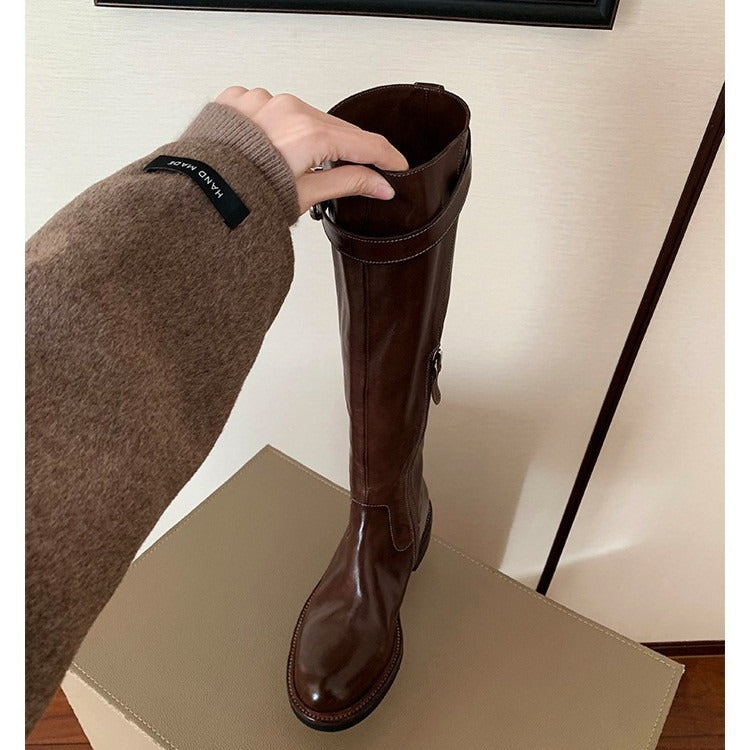 Women's British Style Knight Boots - Gold Button Detail