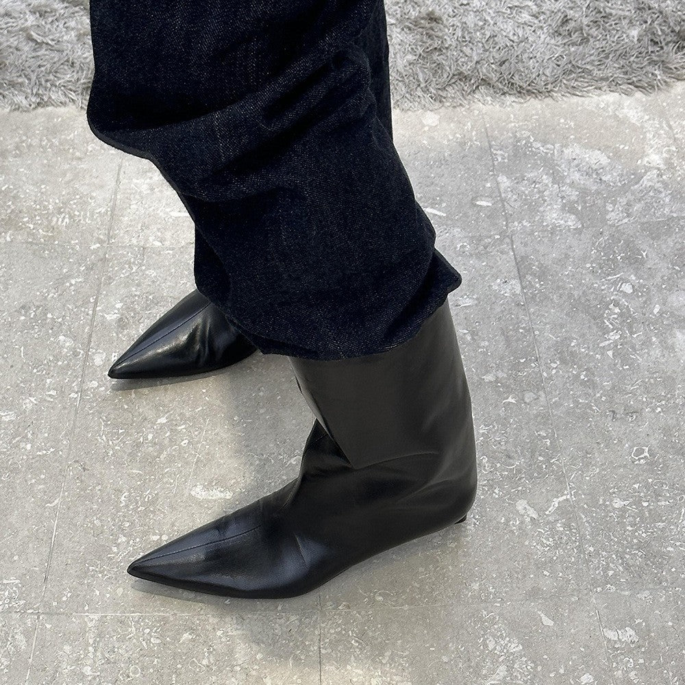 Women's Western Style Knight Ankle Boots - Sheepskin Leather