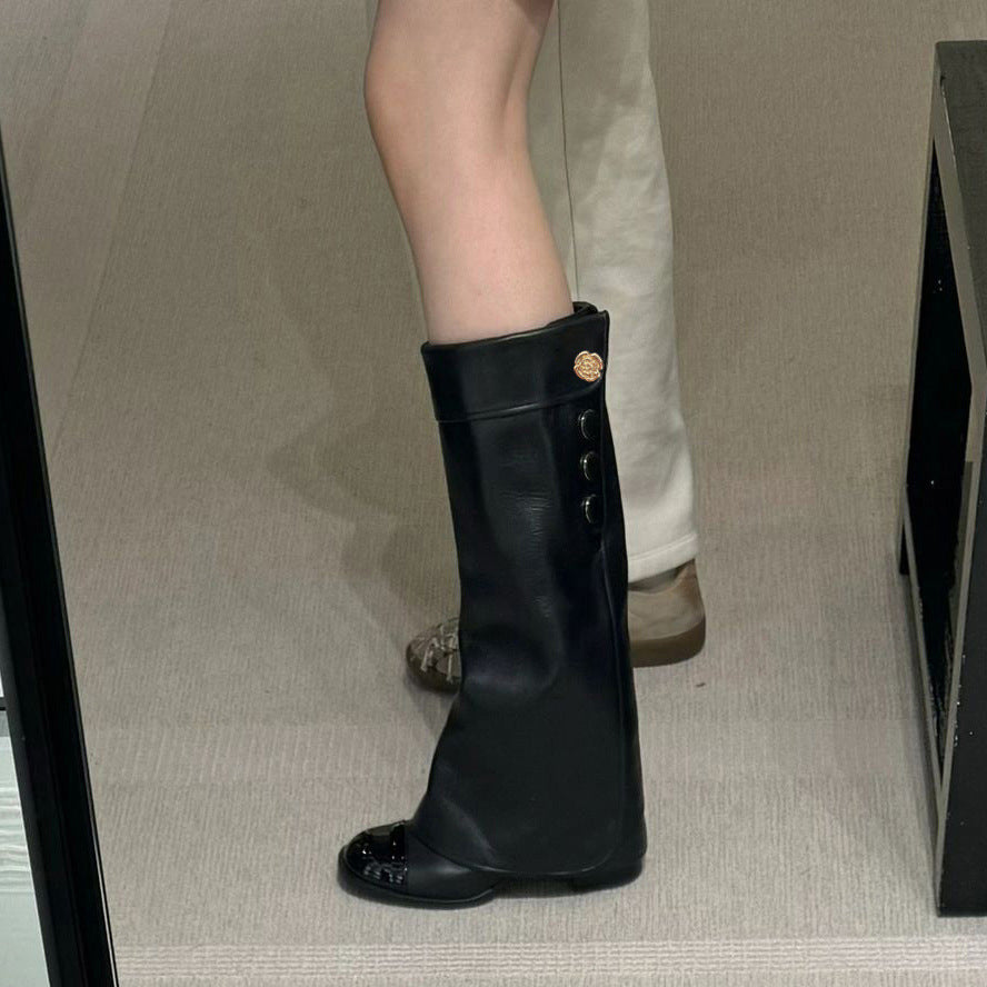 Women's Sheepskin Camellia Knight Boots - Chanel Style