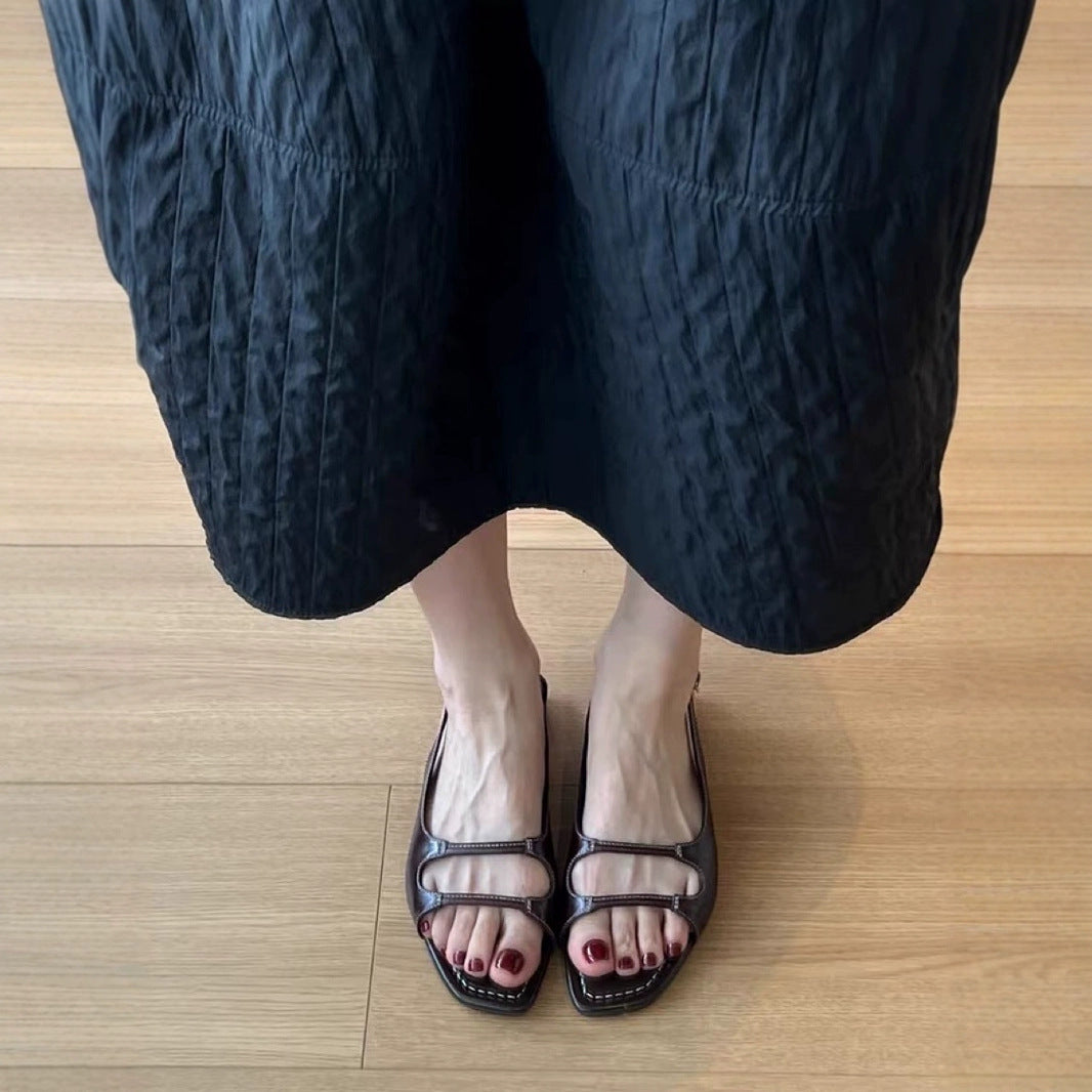 Women's French Sheepskin Sandals - Flat Buckle Style