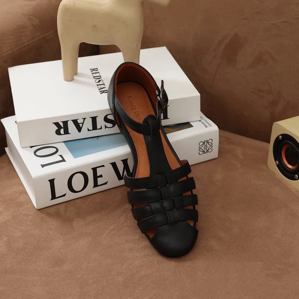 Women's Vintage Roman Sandals - Genuine Leather Flats