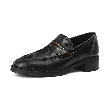 Women's Sheepskin Pleated Work Shoes - Mid-Heel Leather