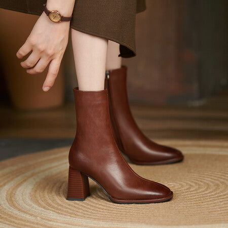 Women's Vintage Cowhide Martin Boots - 7cm Thick Heel