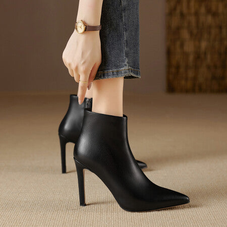 Women's French Stiletto Ankle Boots - Pointed Leather