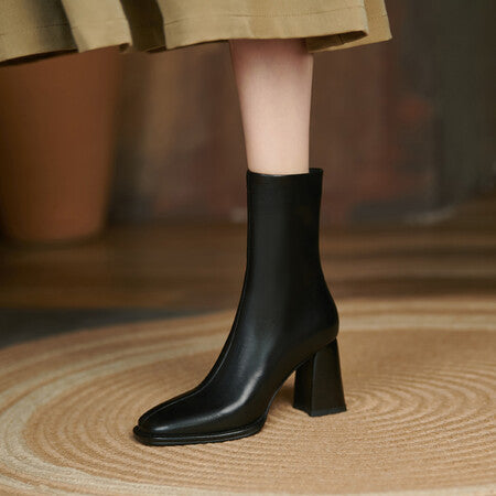 Women's Vintage Cowhide Martin Boots - 7cm Thick Heel