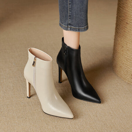 Women's French Stiletto Ankle Boots - Pointed Leather