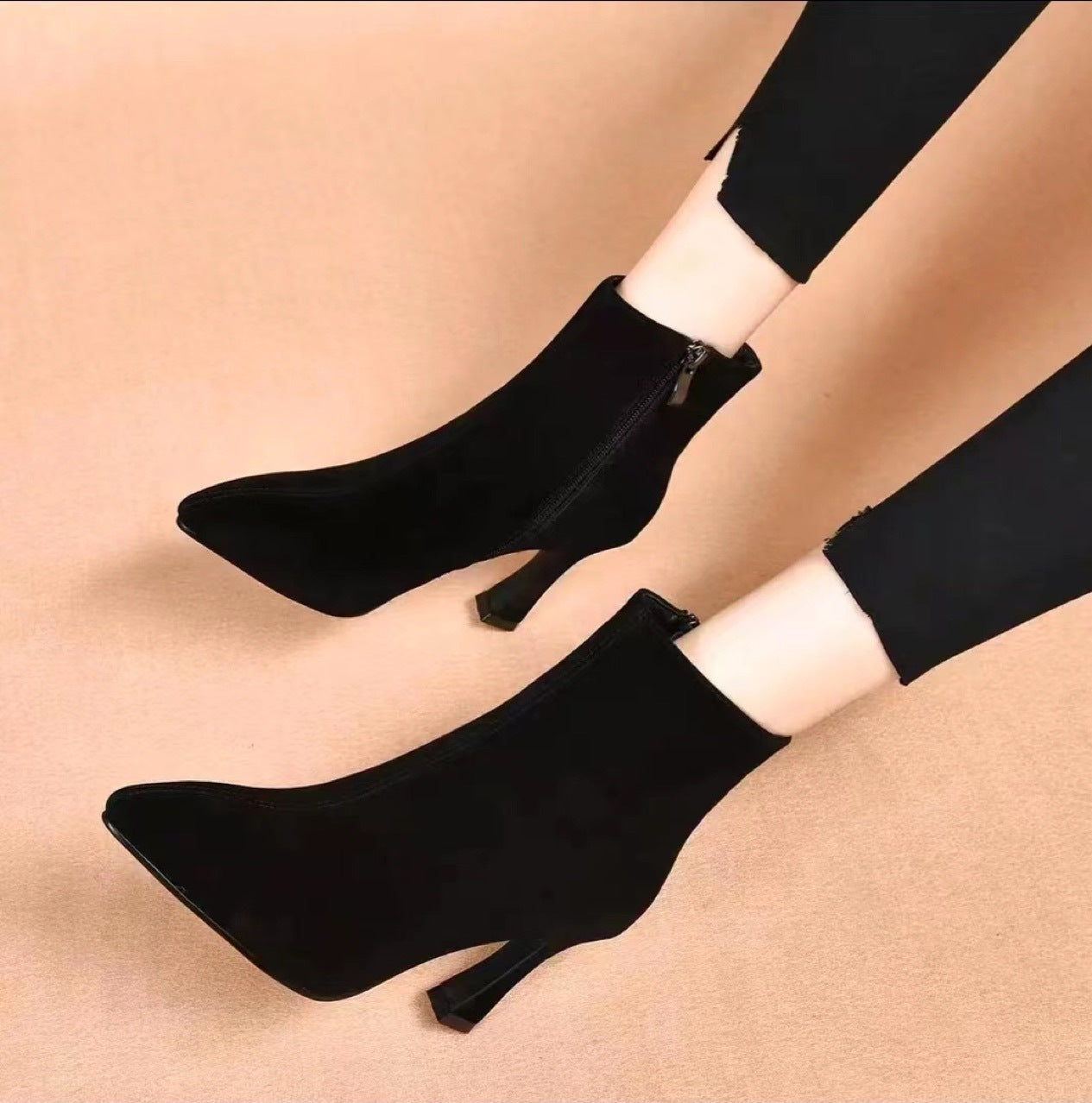 Women's Pointed Chunky Heel Ankle Boots - Genuine Leather