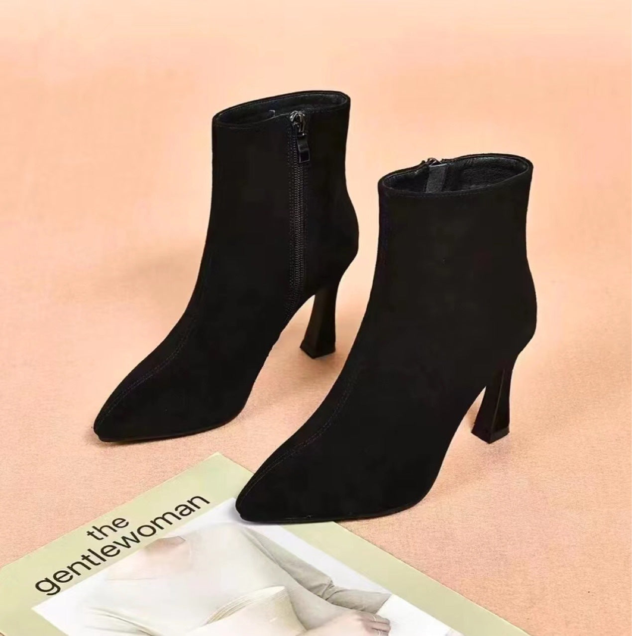 Women's Pointed Chunky Heel Ankle Boots - Genuine Leather