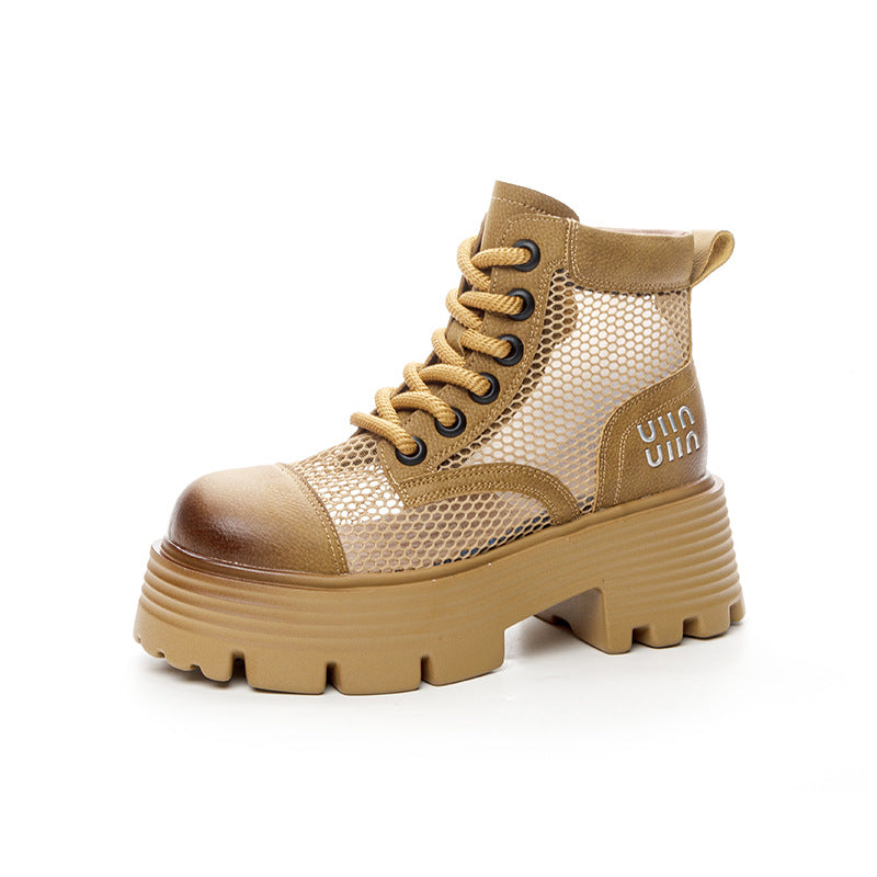Women's 2025 Summer Punching And Transparent Mesh Retro European And American Leather Short Tooling Boots British Style All-match Women's Boots