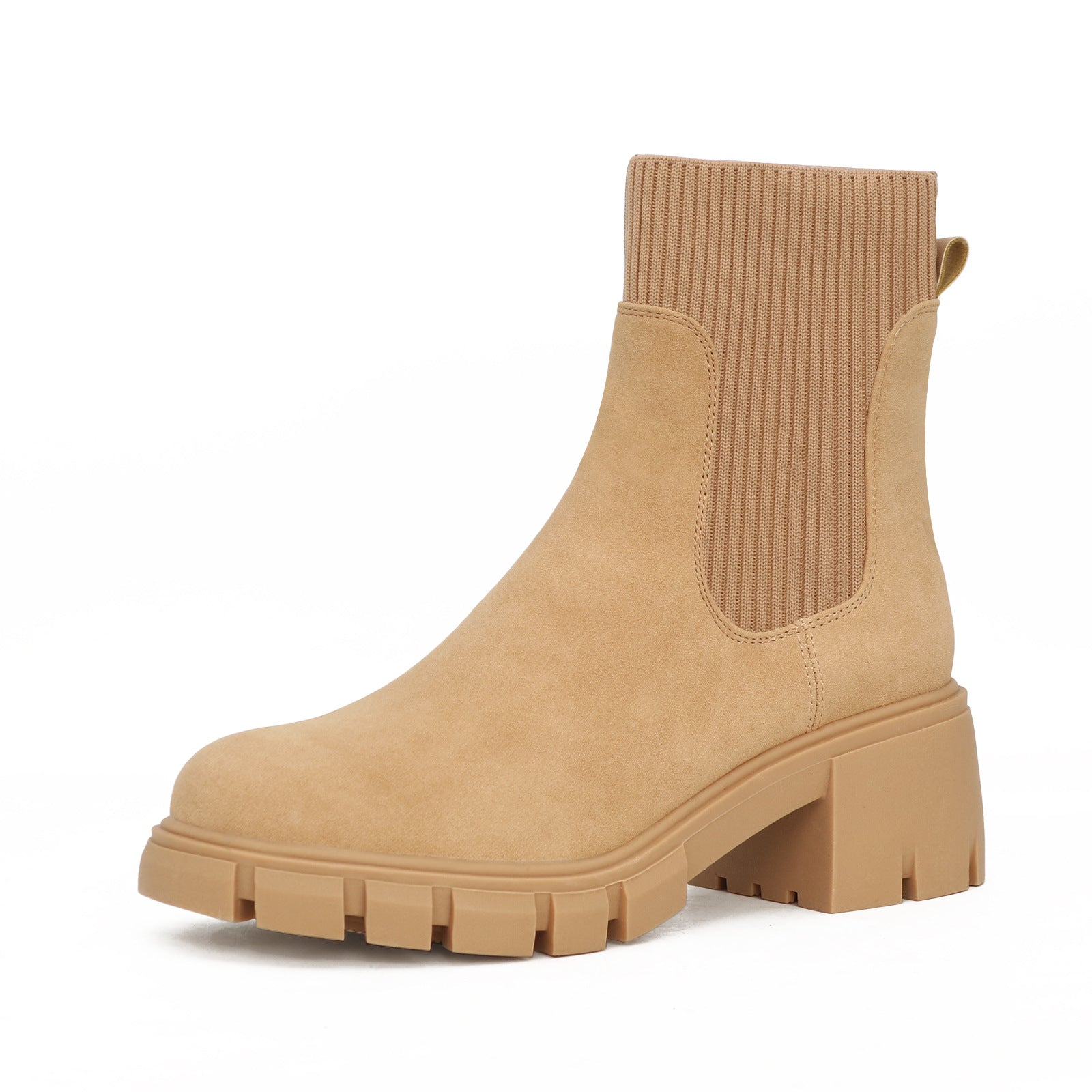 Women's Autumn And Winter Short Boots Spot European And American Large Size Chelsea Boots Thick Heel Knitted Mid Boots