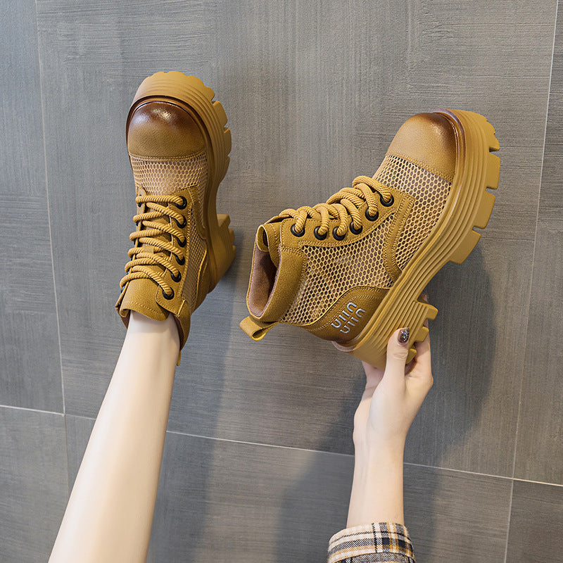 Women's 2025 Summer Punching And Transparent Mesh Retro European And American Leather Short Tooling Boots British Style All-match Women's Boots