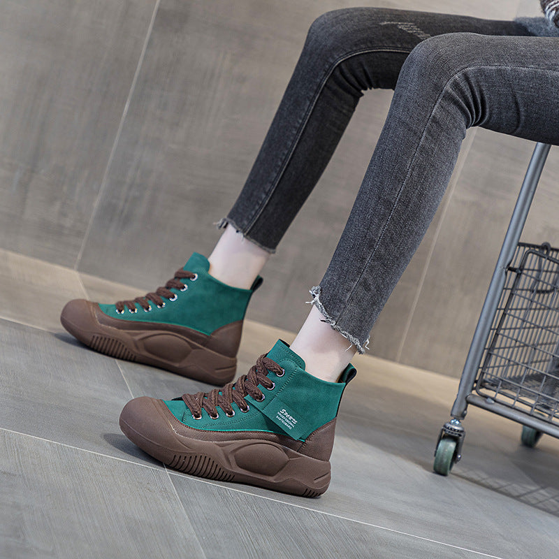 Cyber Celebrous Women's Shoes 2025 Autumn New Thick Sole Increased Short Boots High-top Casual Shoes Retro British Style