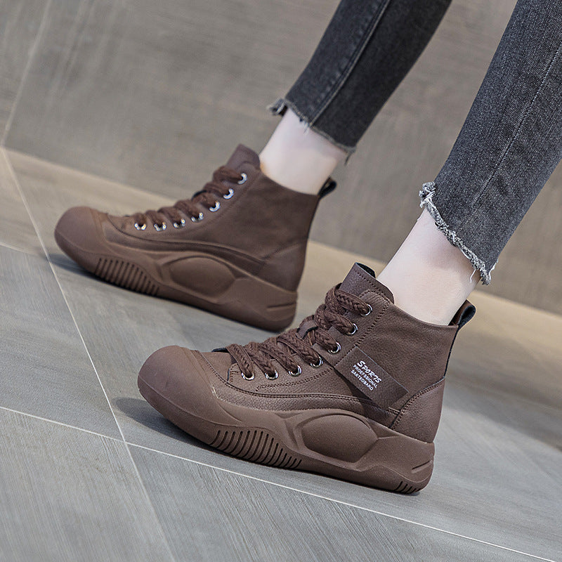 Cyber Celebrous Women's Shoes 2025 Autumn New Thick Sole Increased Short Boots High-top Casual Shoes Retro British Style