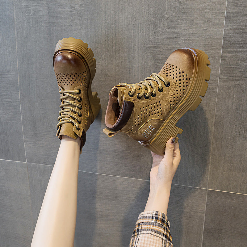 Women's 2025 Summer Punching And Transparent Mesh Retro European And American Leather Short Tooling Boots British Style All-match Women's Boots