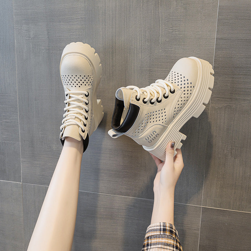 Women's 2025 Summer Punching And Transparent Mesh Retro European And American Leather Short Tooling Boots British Style All-match Women's Boots