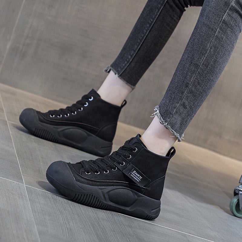 Cyber Celebrous Women's Shoes 2025 Autumn New Thick Sole Increased Short Boots High-top Casual Shoes Retro British Style