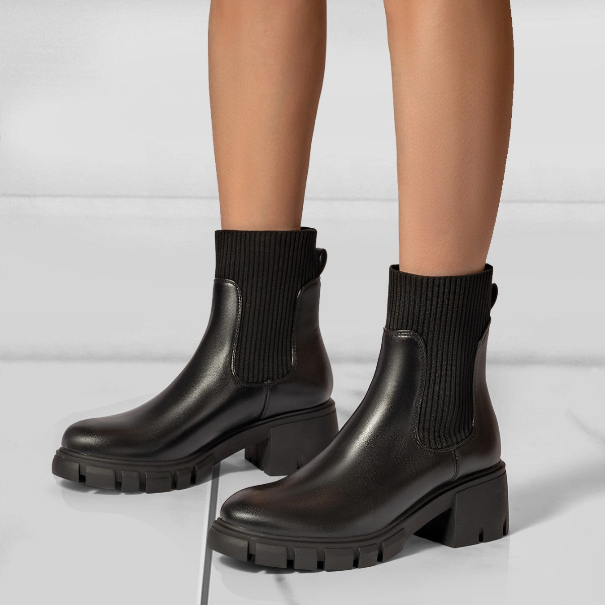 Women's Autumn And Winter Short Boots Spot European And American Large Size Chelsea Boots Thick Heel Knitted Mid Boots