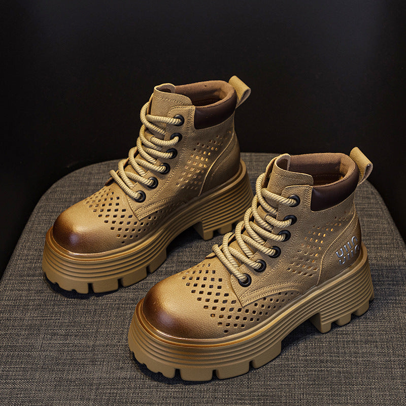 Women's 2025 Summer Punching And Transparent Mesh Retro European And American Leather Short Tooling Boots British Style All-match Women's Boots