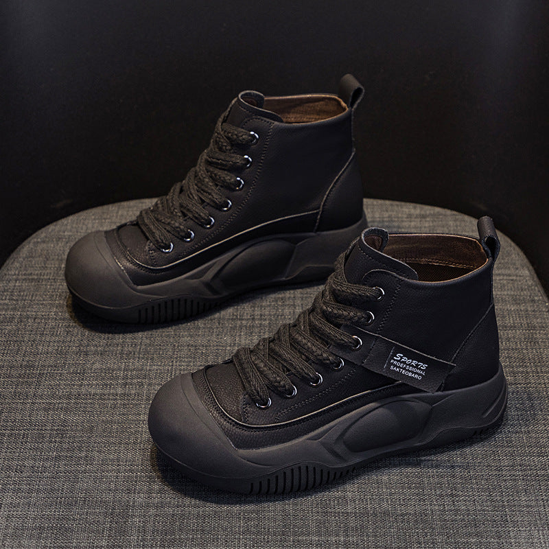 Cyber Celebrous Women's Shoes 2025 Autumn New Thick Sole Increased Short Boots High-top Casual Shoes Retro British Style