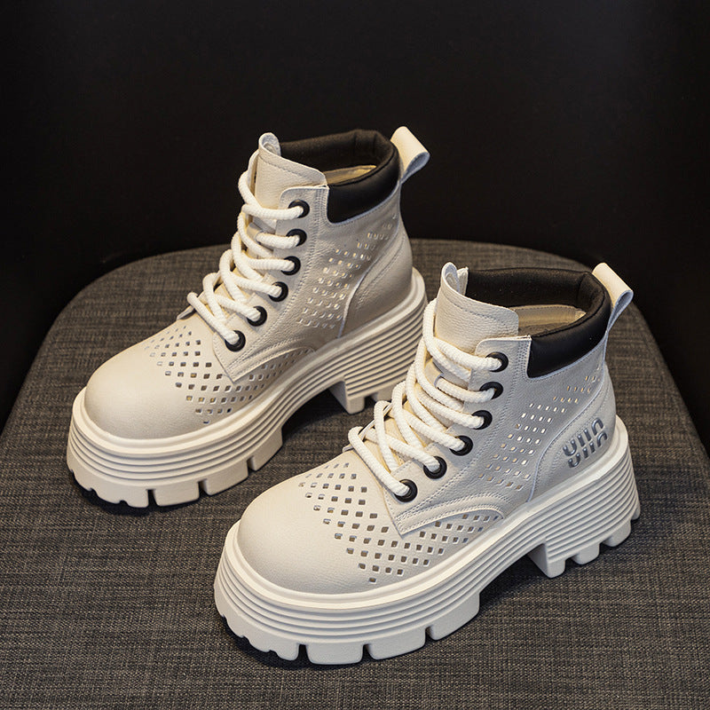 Women's 2025 Summer Punching And Transparent Mesh Retro European And American Leather Short Tooling Boots British Style All-match Women's Boots