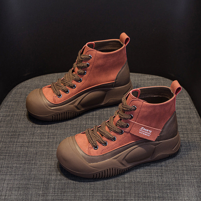 Cyber Celebrous Women's Shoes 2025 Autumn New Thick Sole Increased Short Boots High-top Casual Shoes Retro British Style