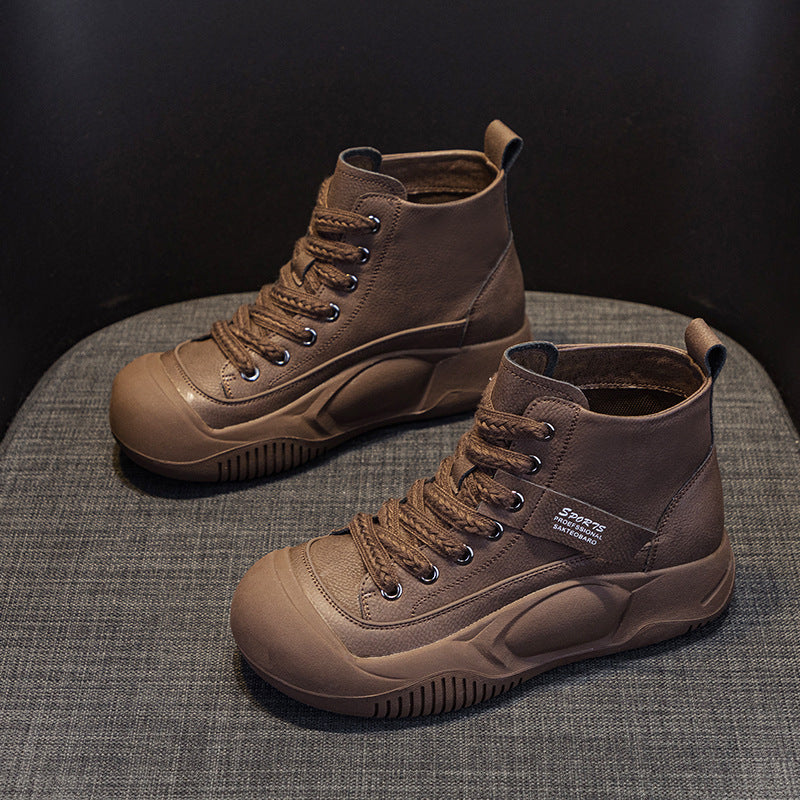 Cyber Celebrous Women's Shoes 2025 Autumn New Thick Sole Increased Short Boots High-top Casual Shoes Retro British Style