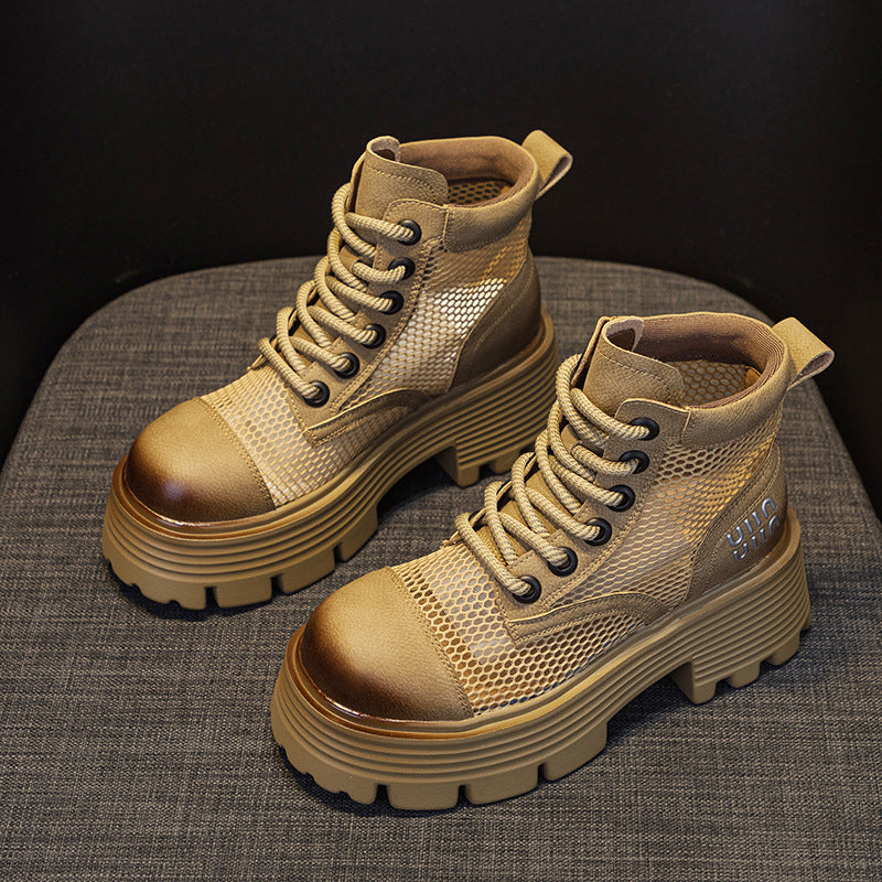 Women's 2025 Summer Punching And Transparent Mesh Retro European And American Leather Short Tooling Boots British Style All-match Women's Boots