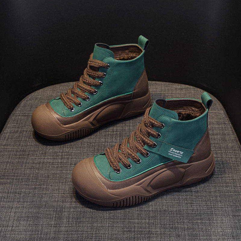 Cyber Celebrous Women's Shoes 2025 Autumn New Thick Sole Increased Short Boots High-top Casual Shoes Retro British Style