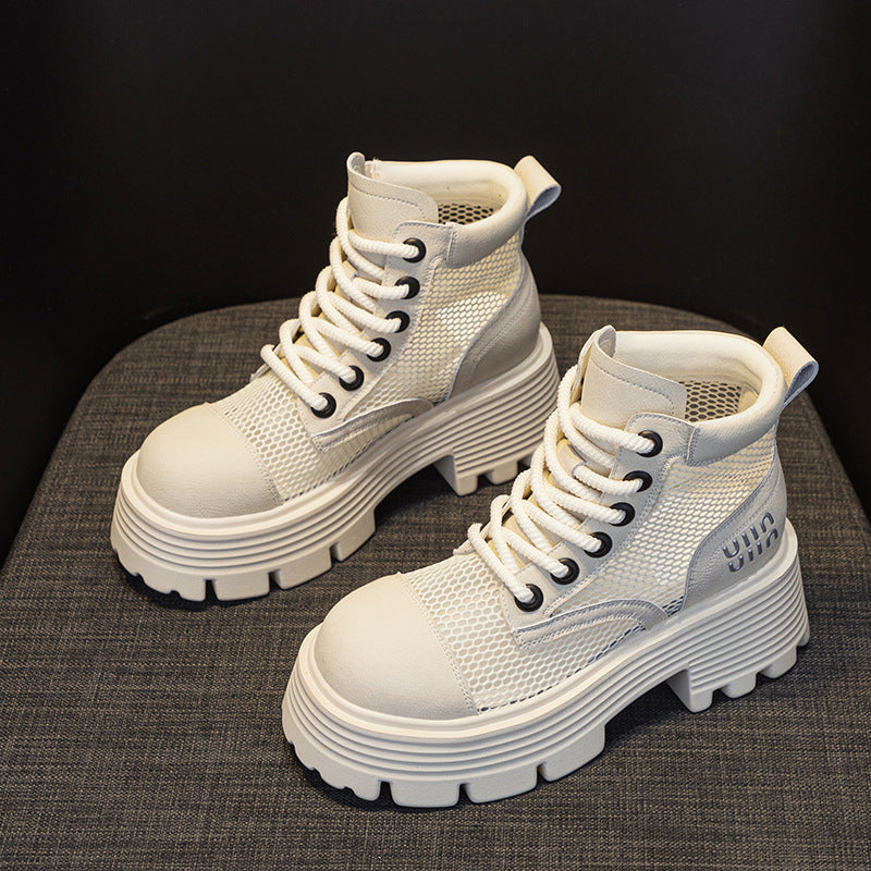 Women's 2025 Summer Punching And Transparent Mesh Retro European And American Leather Short Tooling Boots British Style All-match Women's Boots