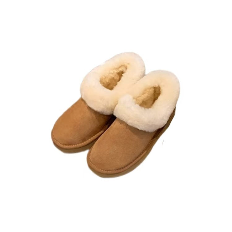 Round Head All-Match Low-Top Warm Fleece-Lined Thickened Fur One-Piece Fur Snow Boots Women's Autumn And Winter