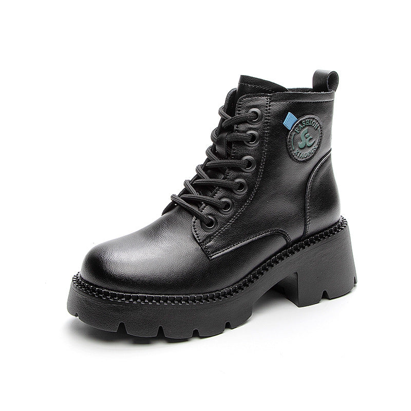 Women's Fashion British Style Ankle Boots 2025 Autumn And Winter New Fashion Leather Thick Sole Increased Retro Boots For Children