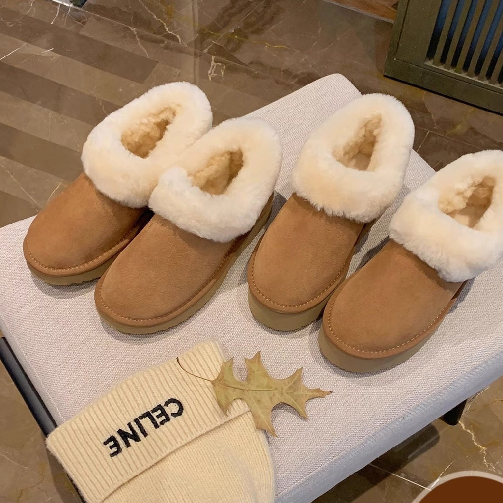Round Head All-Match Low-Top Warm Fleece-Lined Thickened Fur One-Piece Fur Snow Boots Women's Autumn And Winter
