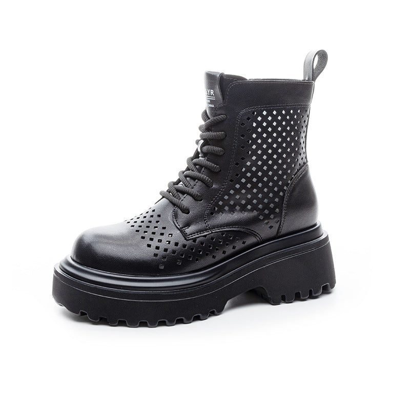 Women's 2025 Summer Leather Punched Short Tooling Boots British Style Casual Fashion All-Match Women's Boots