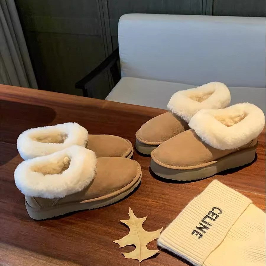 Round Head All-Match Low-Top Warm Fleece-Lined Thickened Fur One-Piece Fur Snow Boots Women's Autumn And Winter