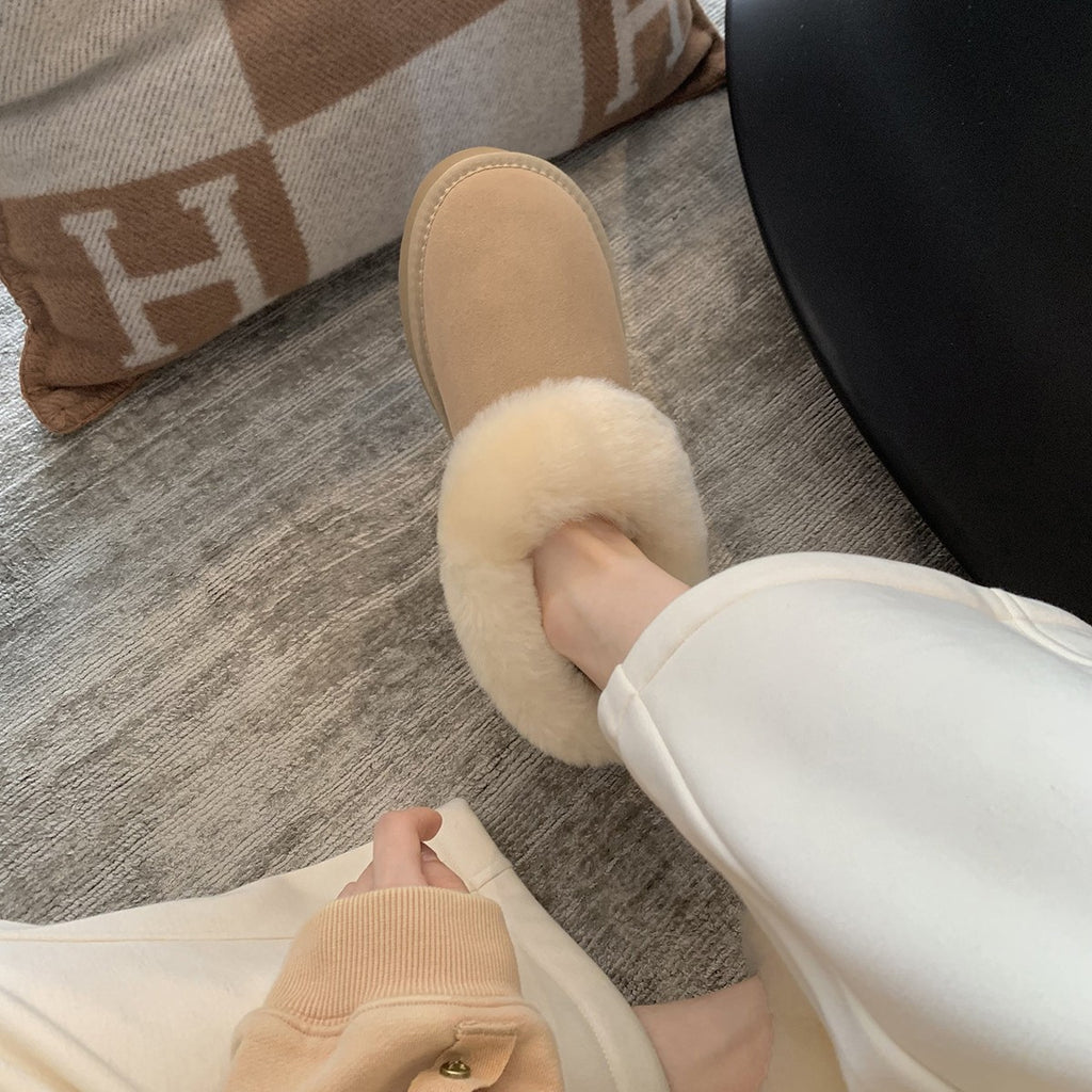 Round Head All-Match Low-Top Warm Fleece-Lined Thickened Fur One-Piece Fur Snow Boots Women's Autumn And Winter