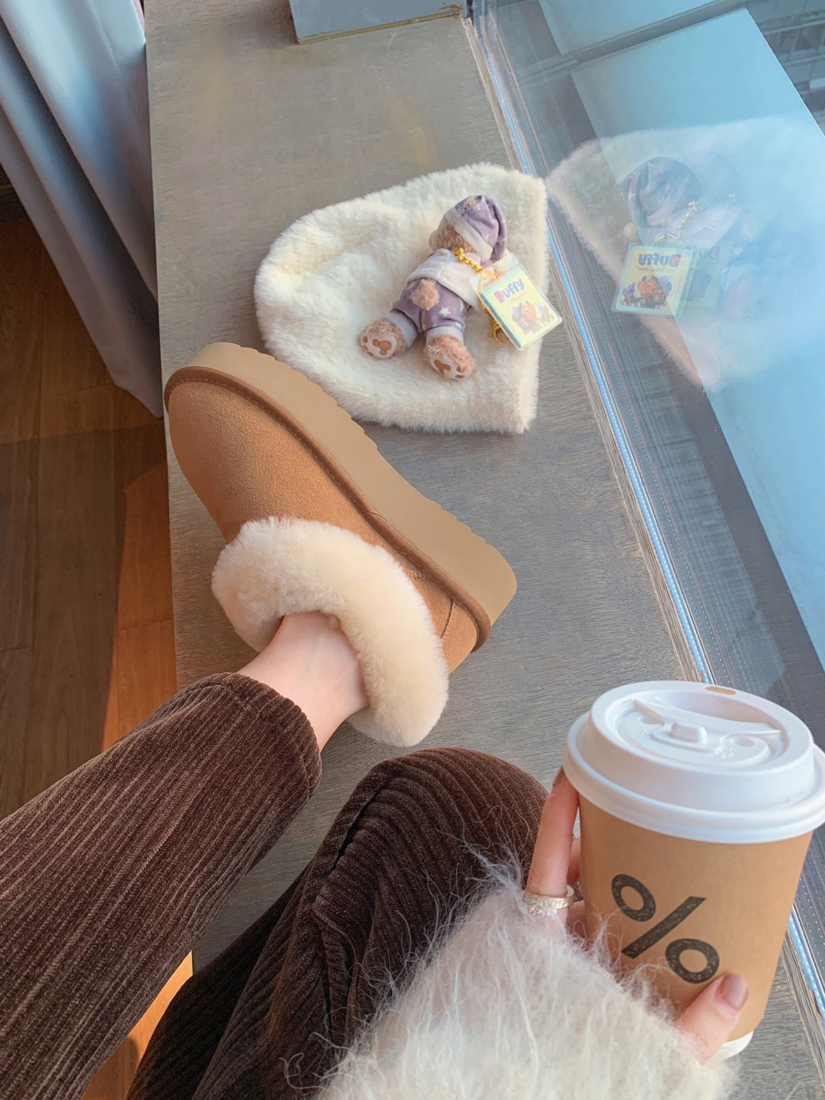 Round Head All-Match Low-Top Warm Fleece-Lined Thickened Fur One-Piece Fur Snow Boots Women's Autumn And Winter