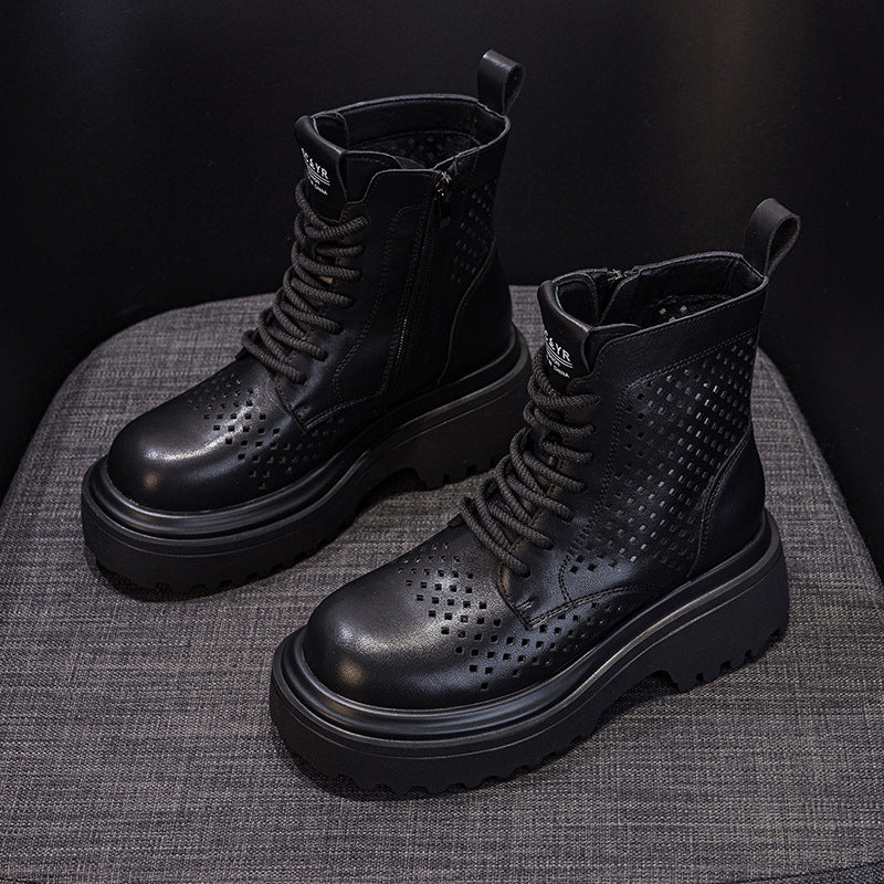 Women's 2025 Summer Leather Punched Short Tooling Boots British Style Casual Fashion All-Match Women's Boots