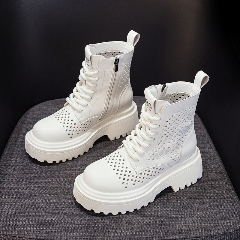 Women's 2025 Summer Leather Punched Short Tooling Boots British Style Casual Fashion All-Match Women's Boots