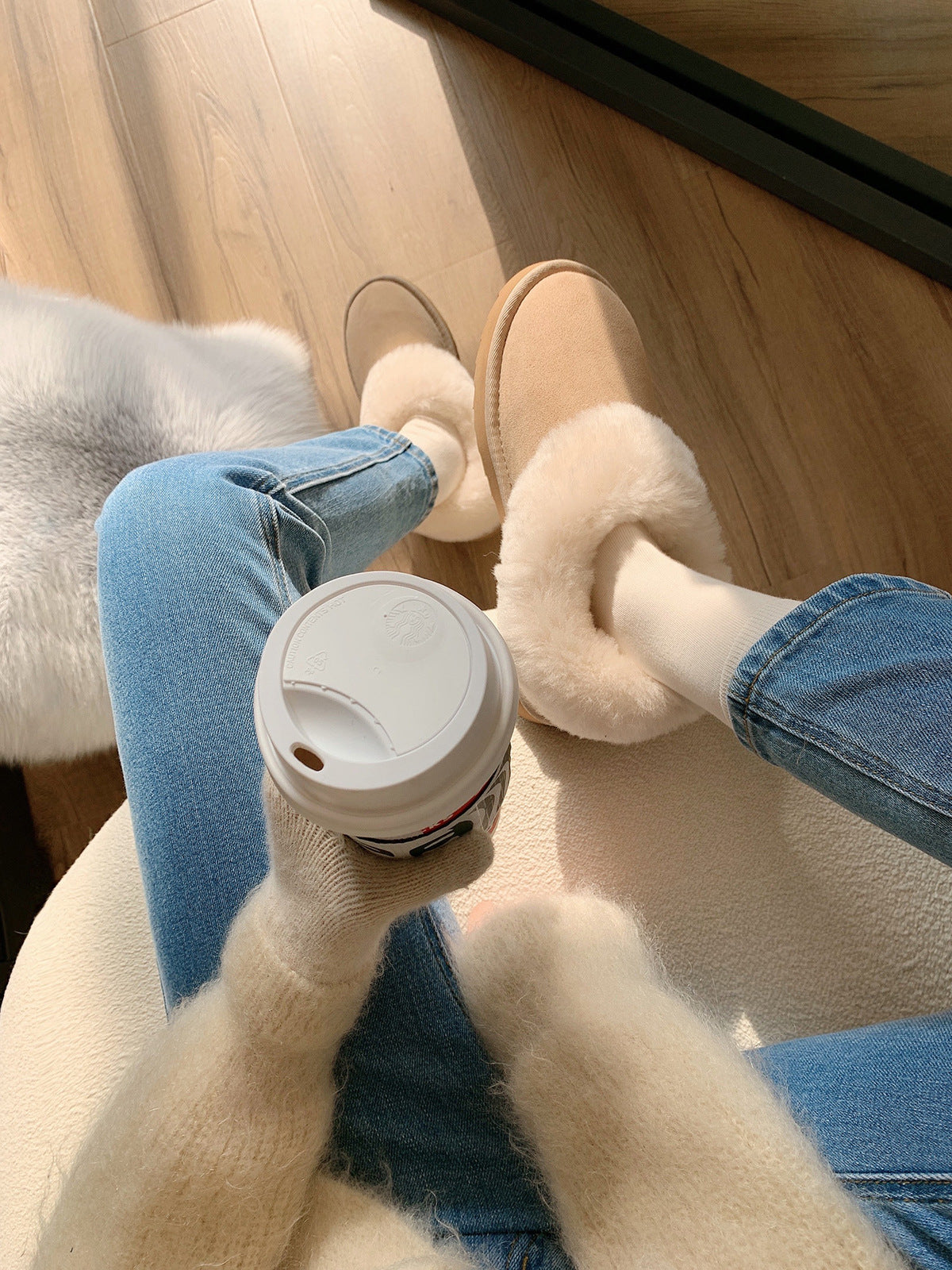 Round Head All-Match Low-Top Warm Fleece-Lined Thickened Fur One-Piece Fur Snow Boots Women's Autumn And Winter