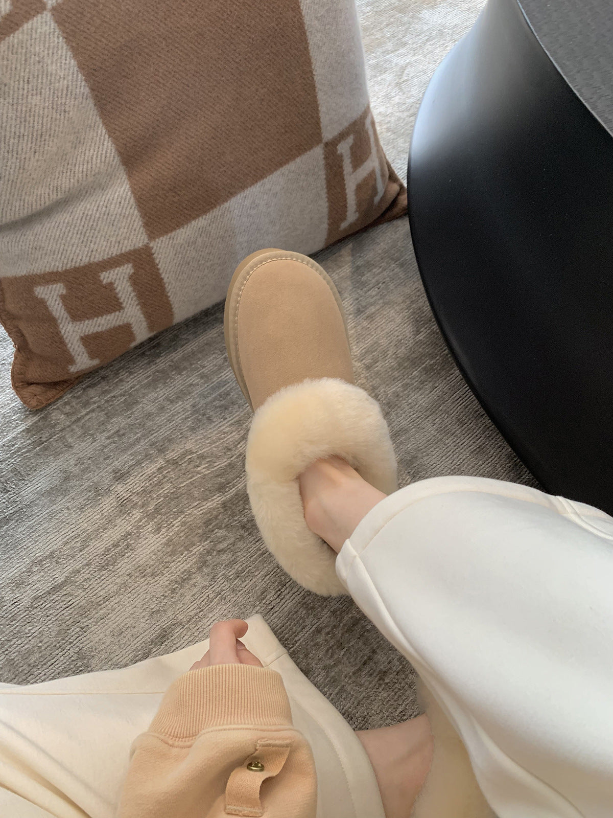 Round Head All-Match Low-Top Warm Fleece-Lined Thickened Fur One-Piece Fur Snow Boots Women's Autumn And Winter