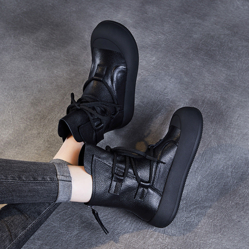 Genuine Leather Handmade Vintage Roman Boots Women's Autumn New Thick-soled Mid-barrel Casual Boots Cowhide Short Boots